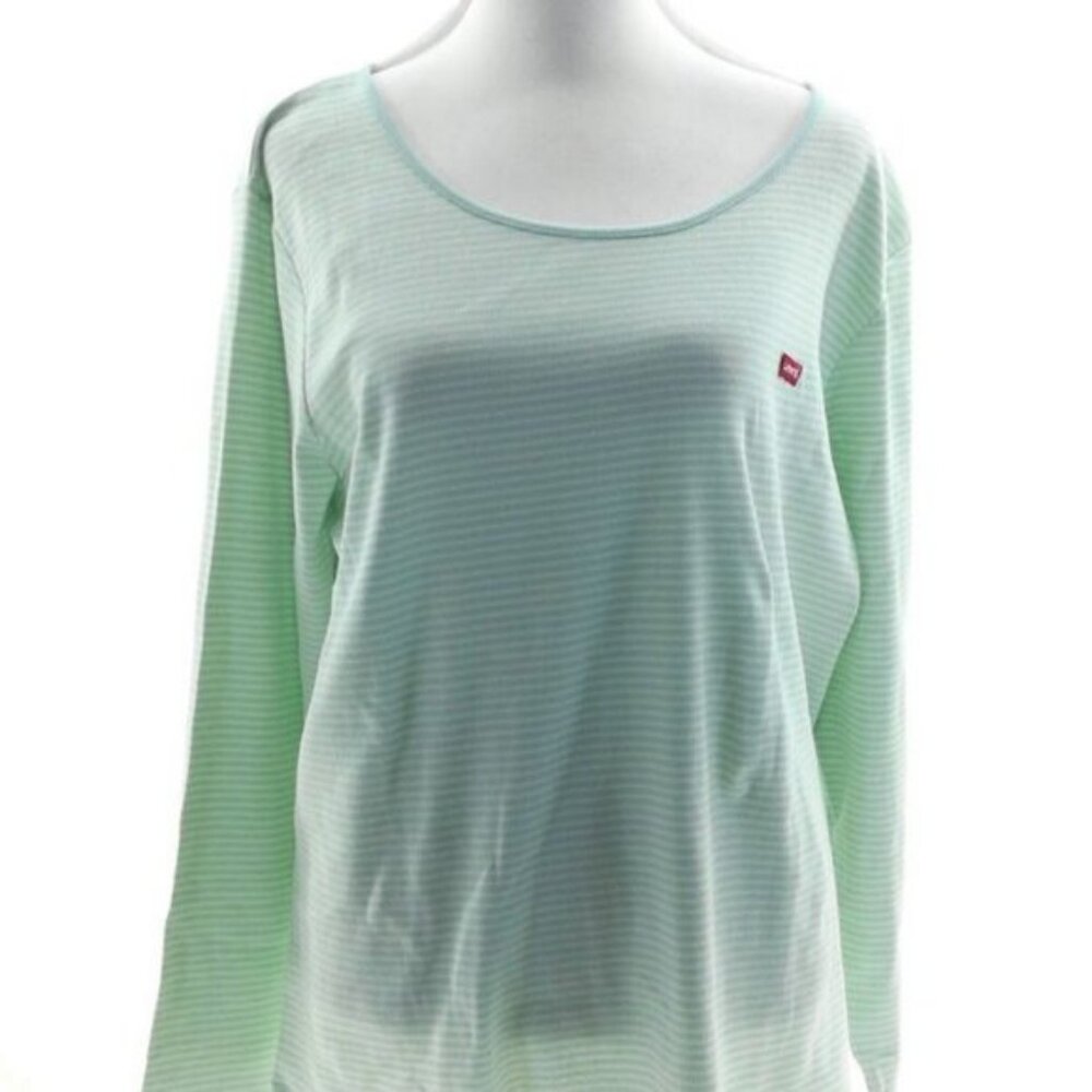 Levi’s Green White Striped Long Sleeve Top 4X Plus Size Casual Tee - Picture 2 of 3